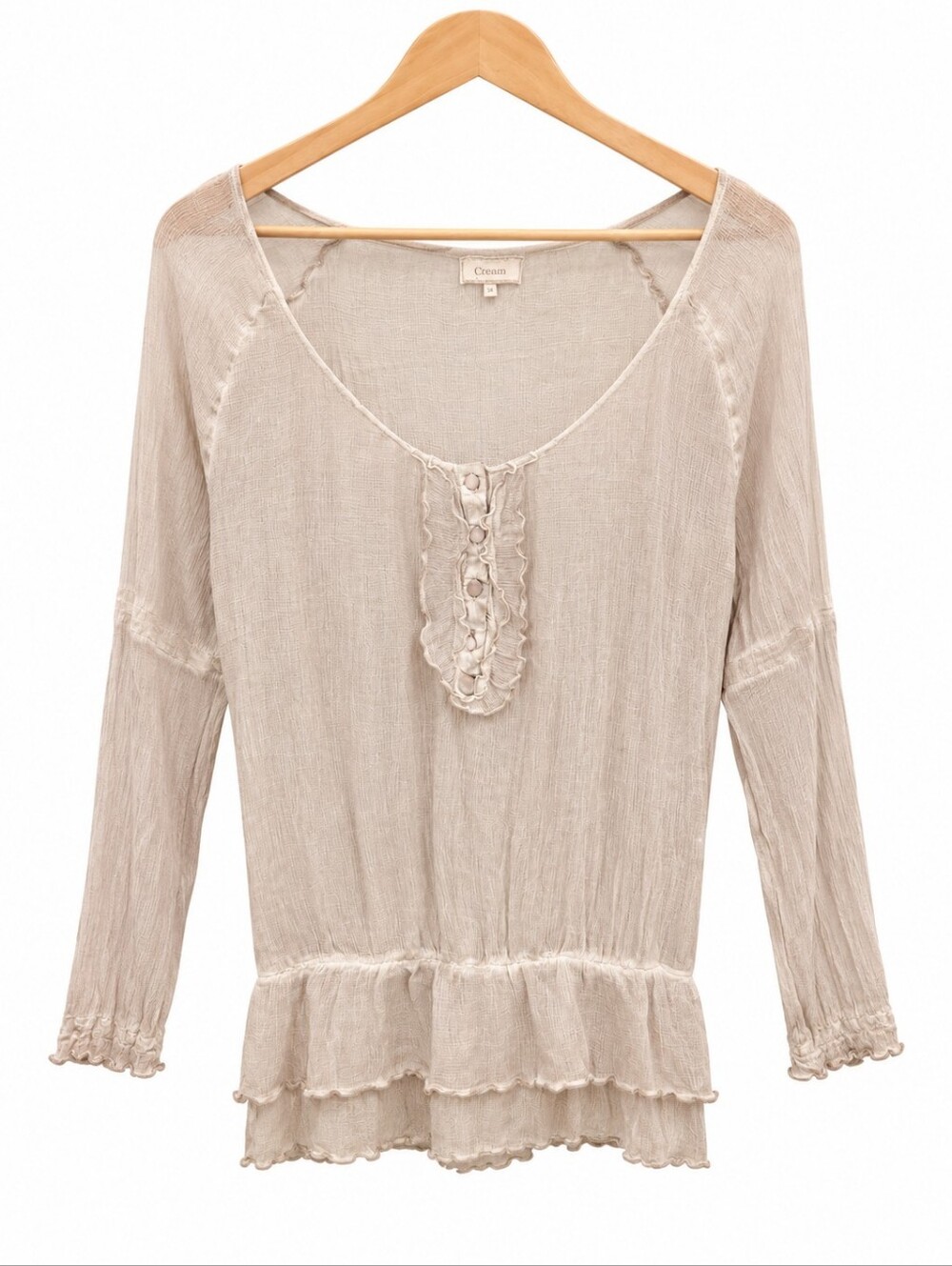 Cream Dolores Blouse Size 38 Beige Sheer Ruffle Peplum Boho Cottagecore Top